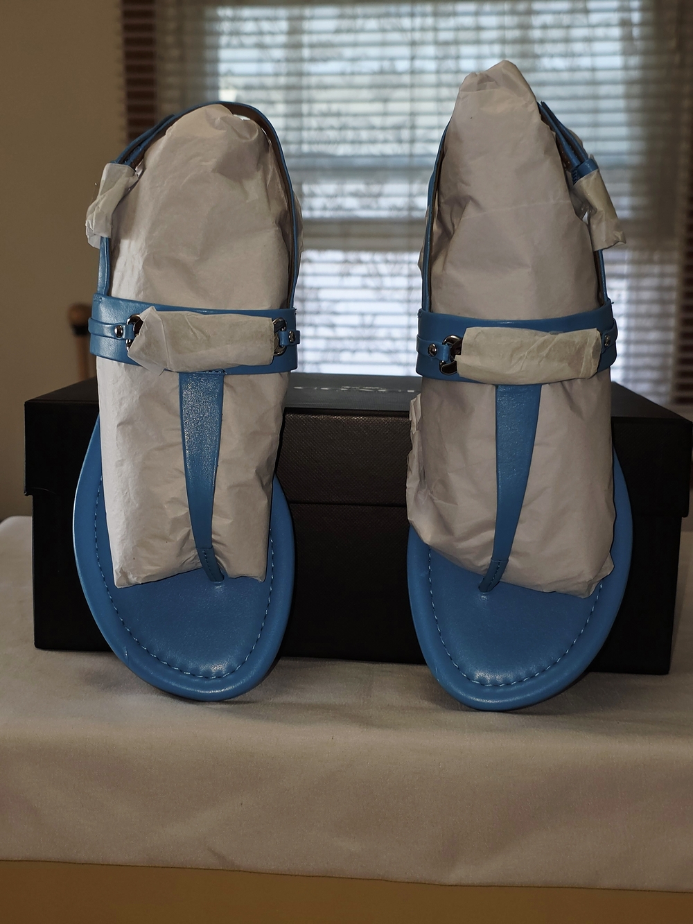 COACH Caterine Semi Matte Calf Leather Sandals in Azure Size 7M - Picture 2 of 8